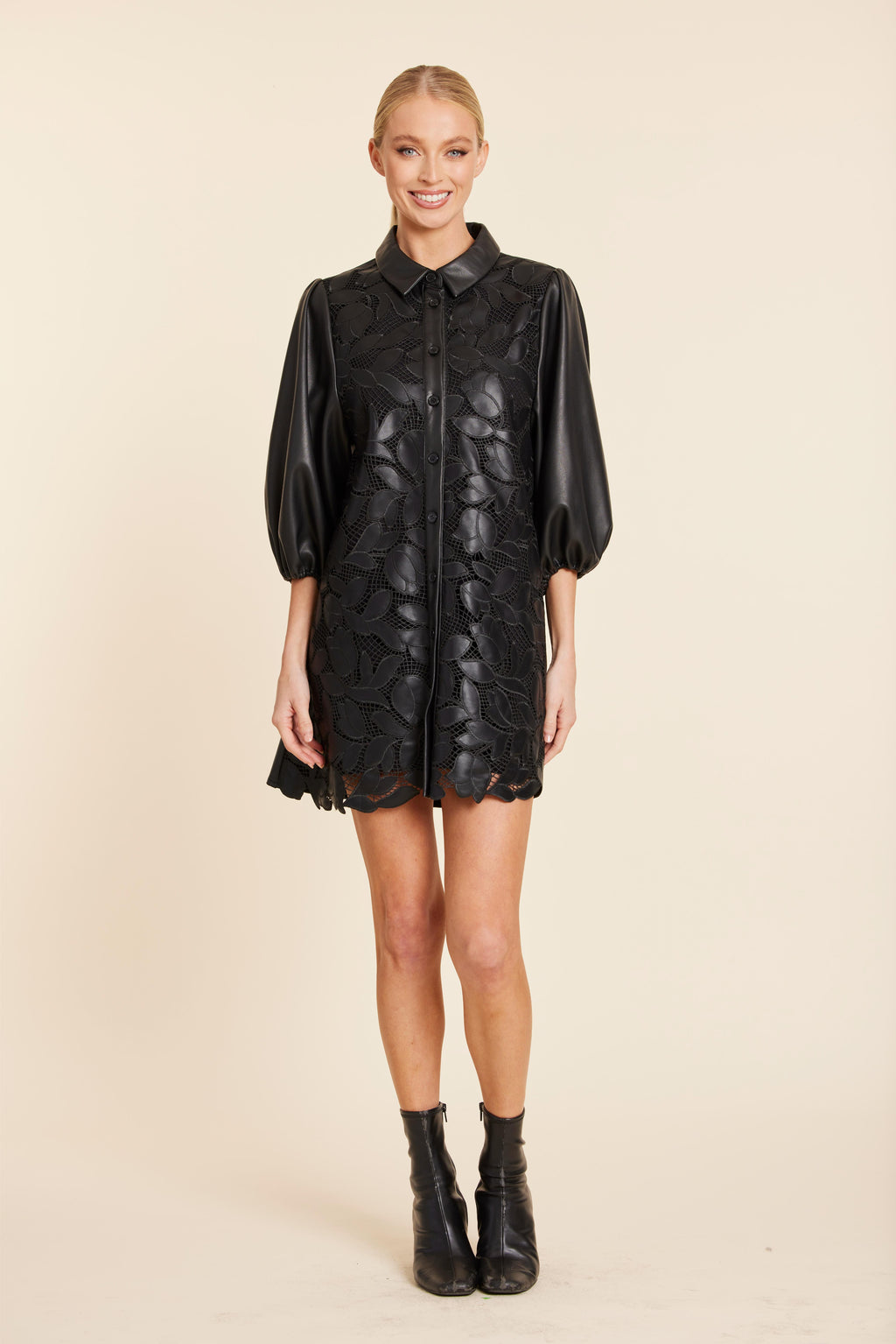 Faux Leather Floral Cut Out Dress