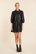 Faux Leather Floral Cut Out Dress