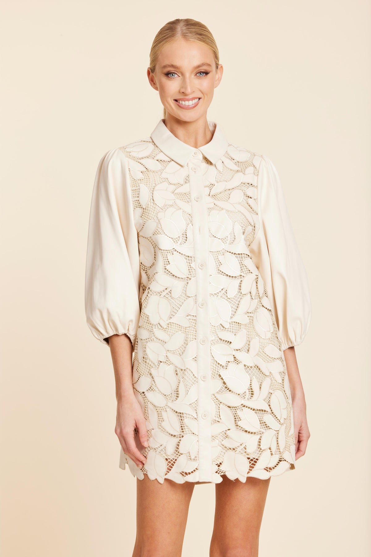 Faux Leather Floral Cut Out Dress