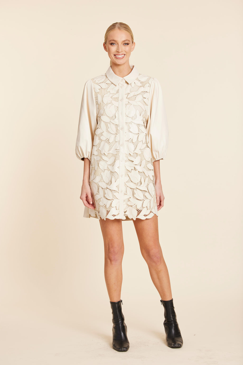 Faux Leather Floral Cut Out Dress