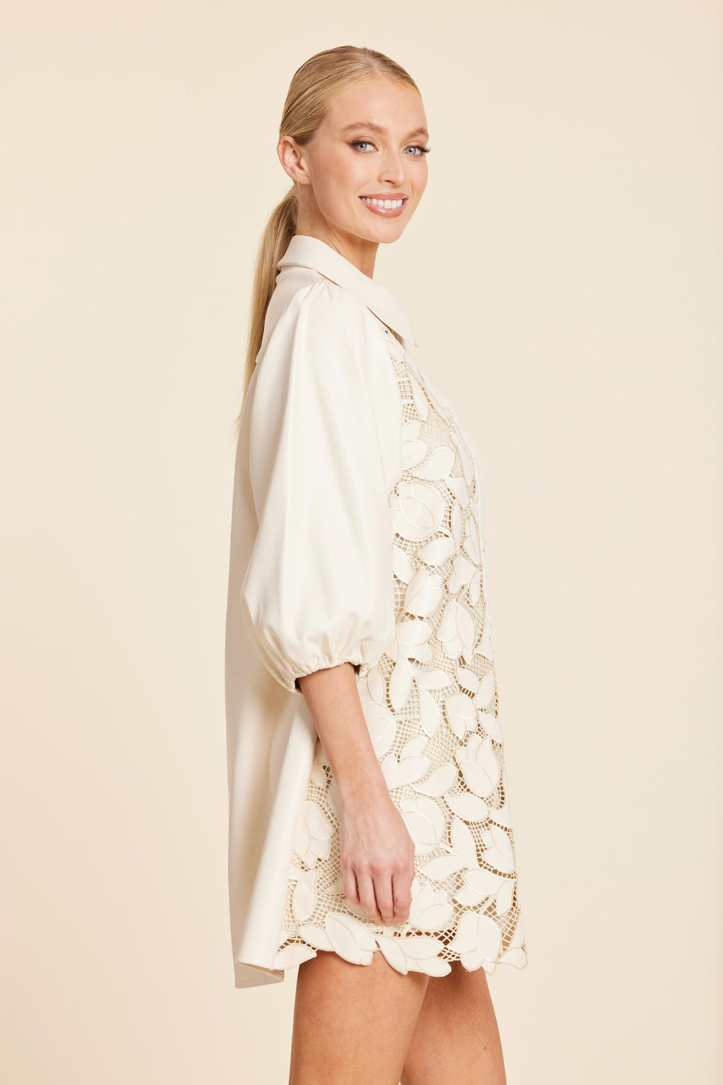Faux Leather Floral Cut Out Dress