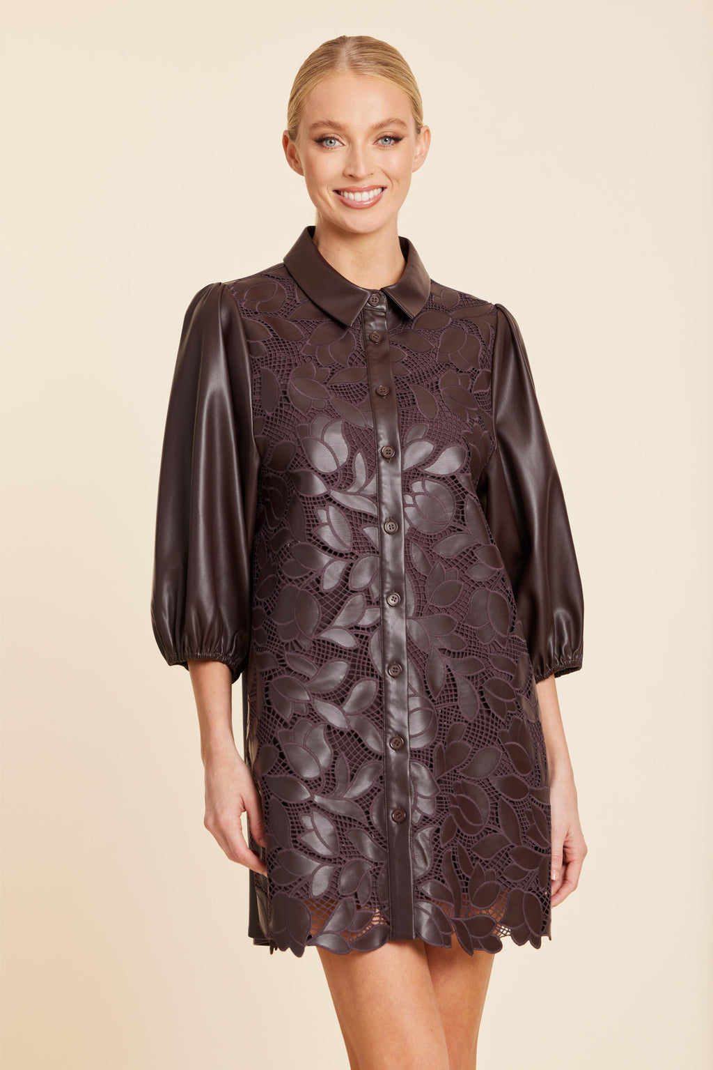 Faux Leather Floral Cut Out Dress
