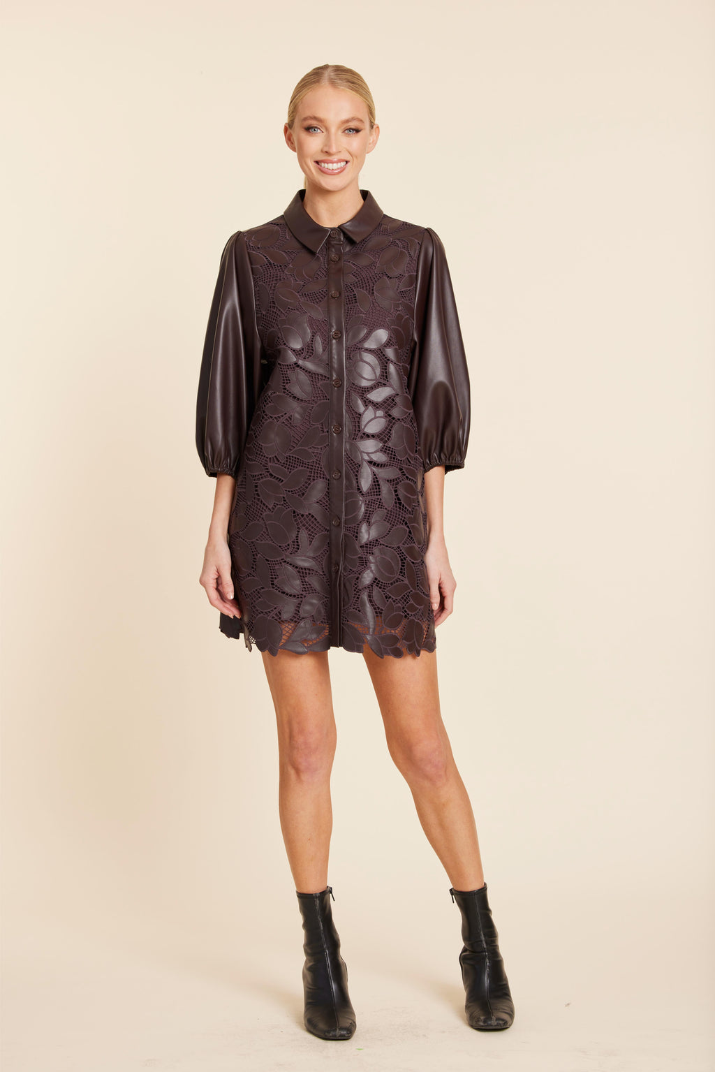 Faux Leather Floral Cut Out Dress