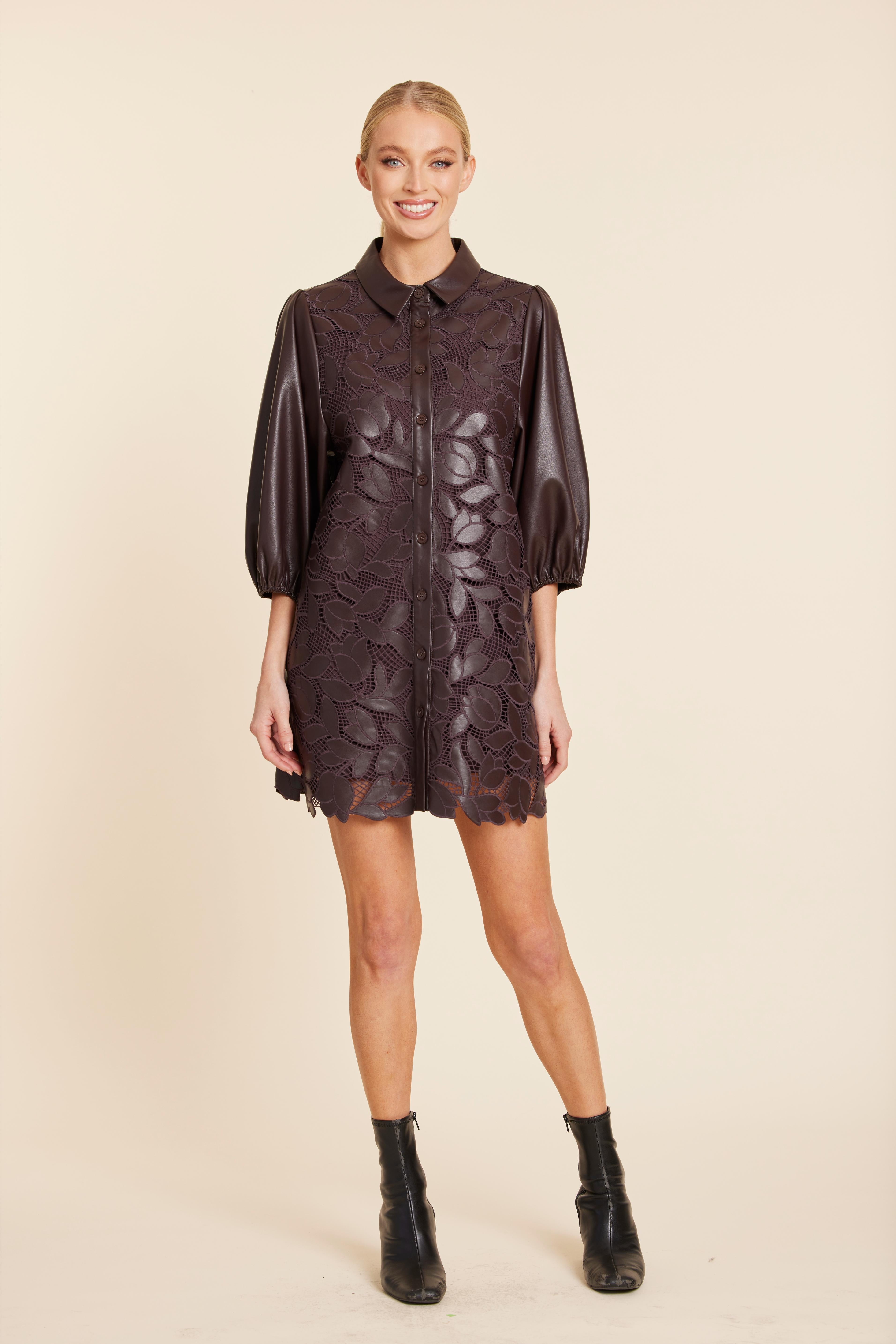 Faux Leather Floral Cut Out Dress
