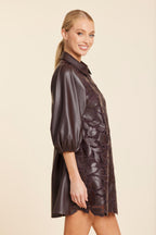 Faux Leather Floral Cut Out Dress