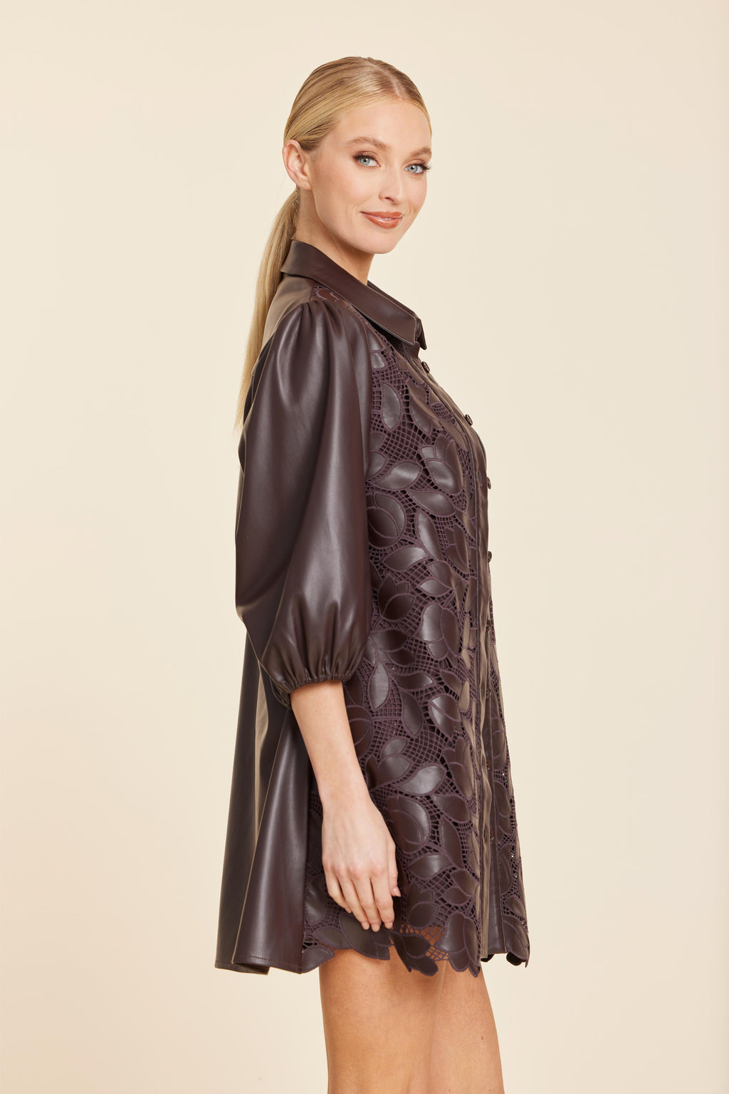 Faux Leather Floral Cut Out Dress