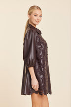 Faux Leather Floral Cut Out Dress