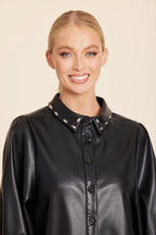 Faux Leather Stud Collar Dress