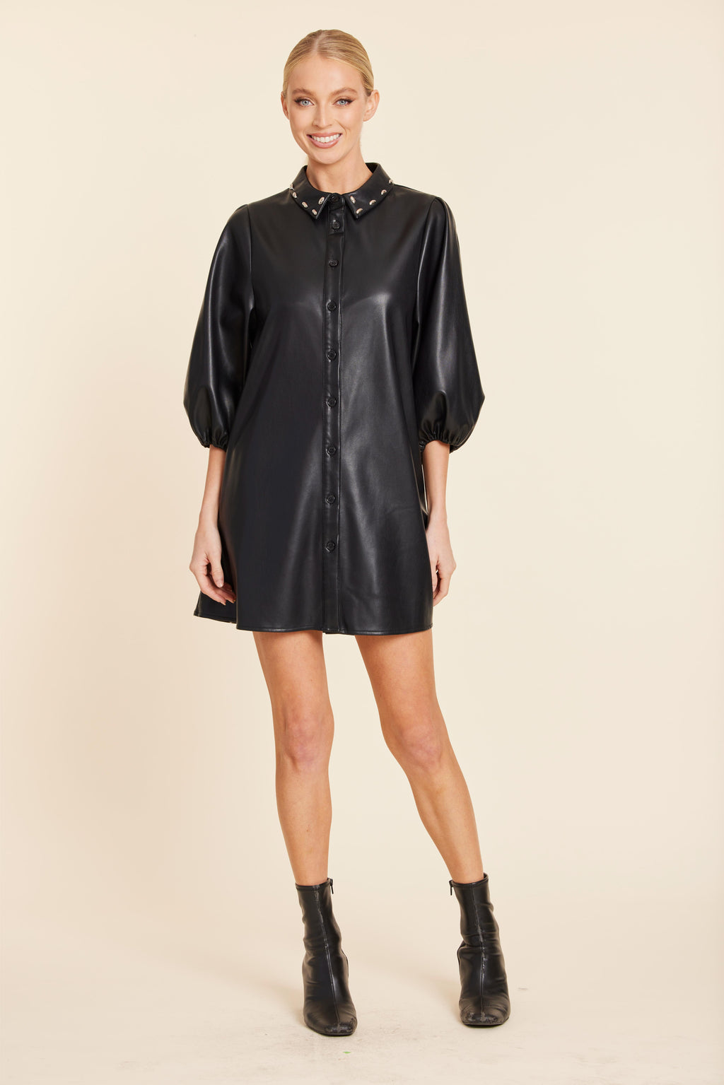Faux Leather Stud Collar Dress