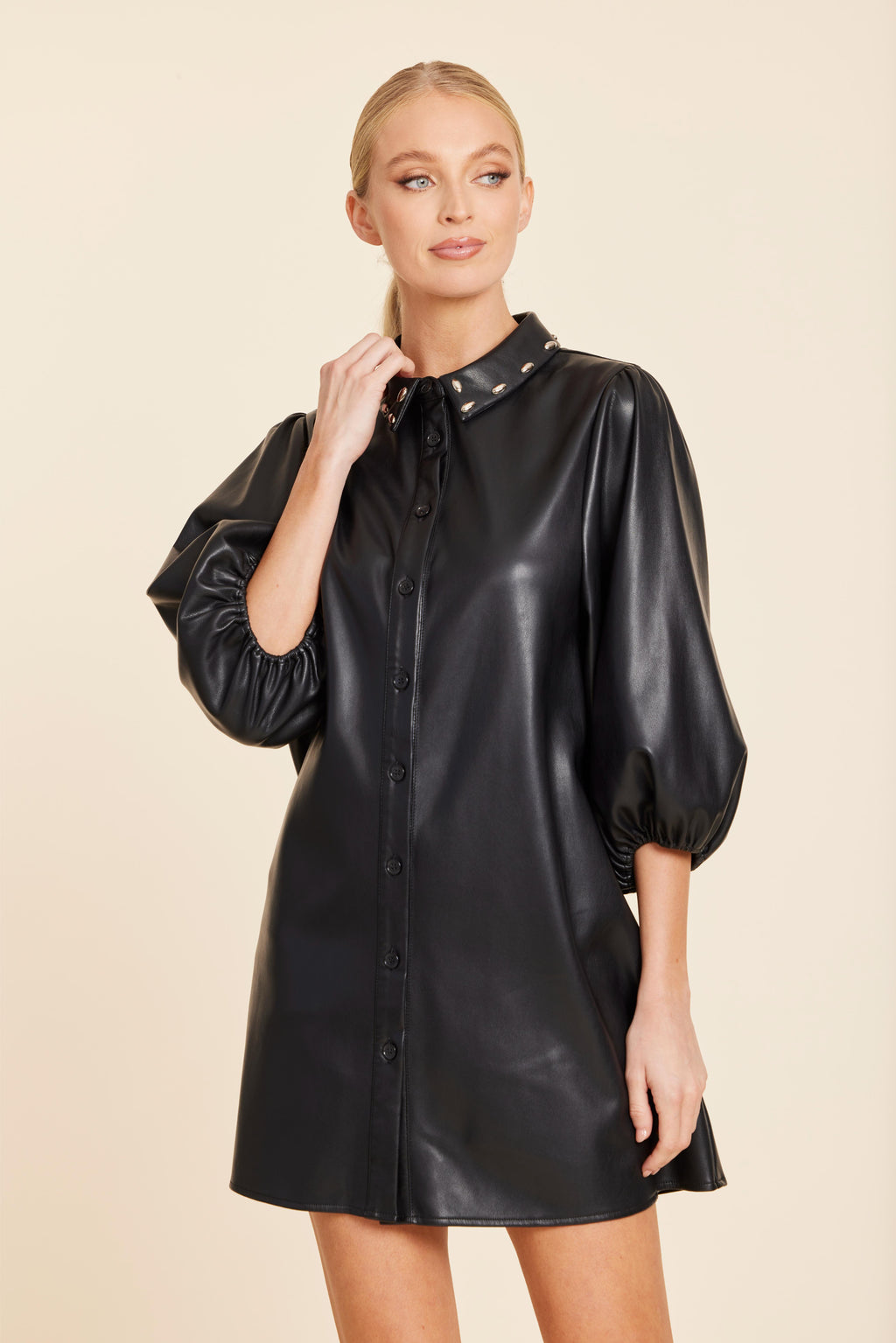 Faux Leather Stud Collar Dress