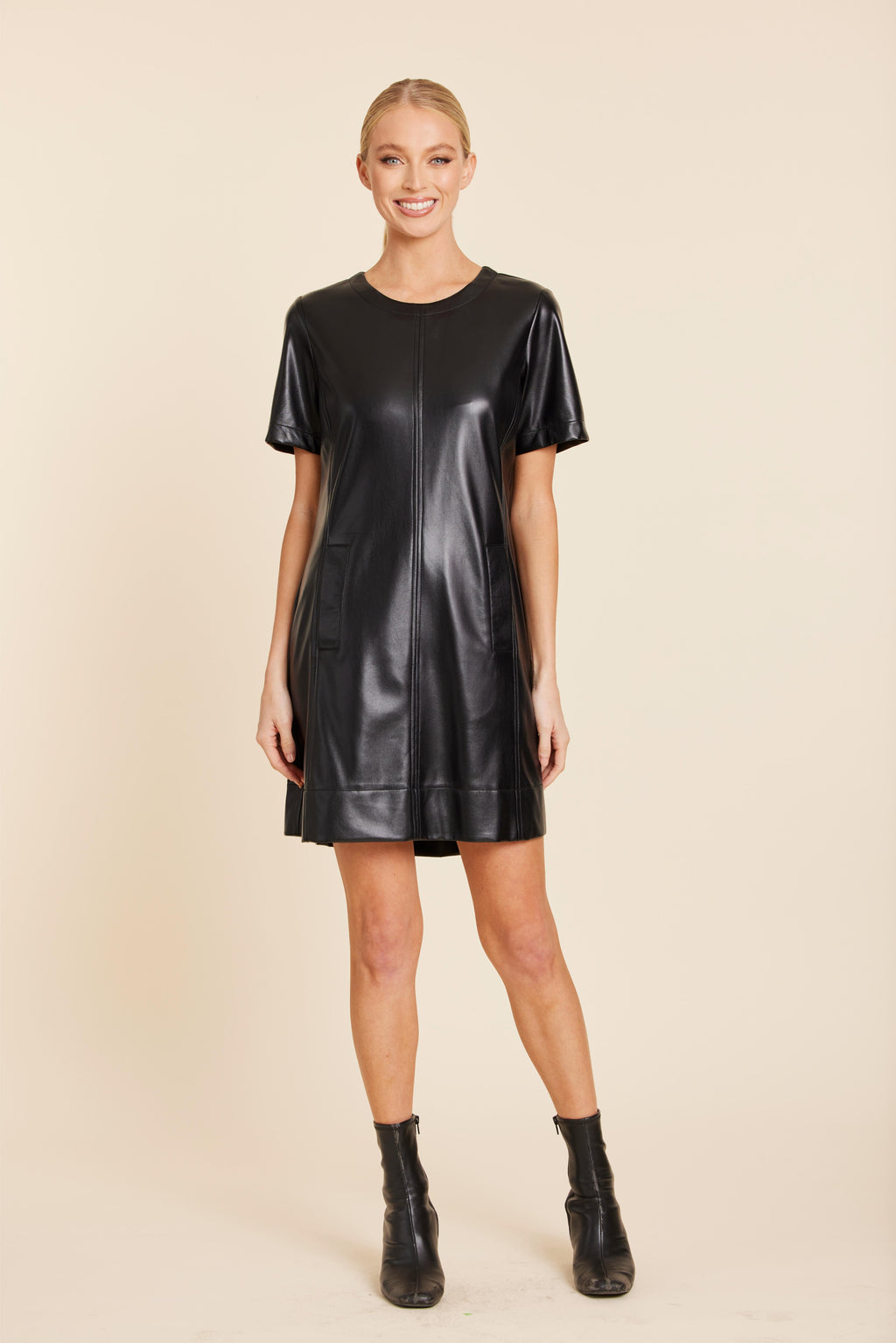 Faux Leather Pleat Dress