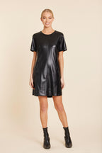 Faux Leather Pleat Dress