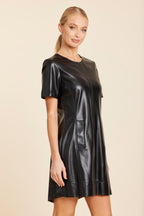Faux Leather Pleat Dress