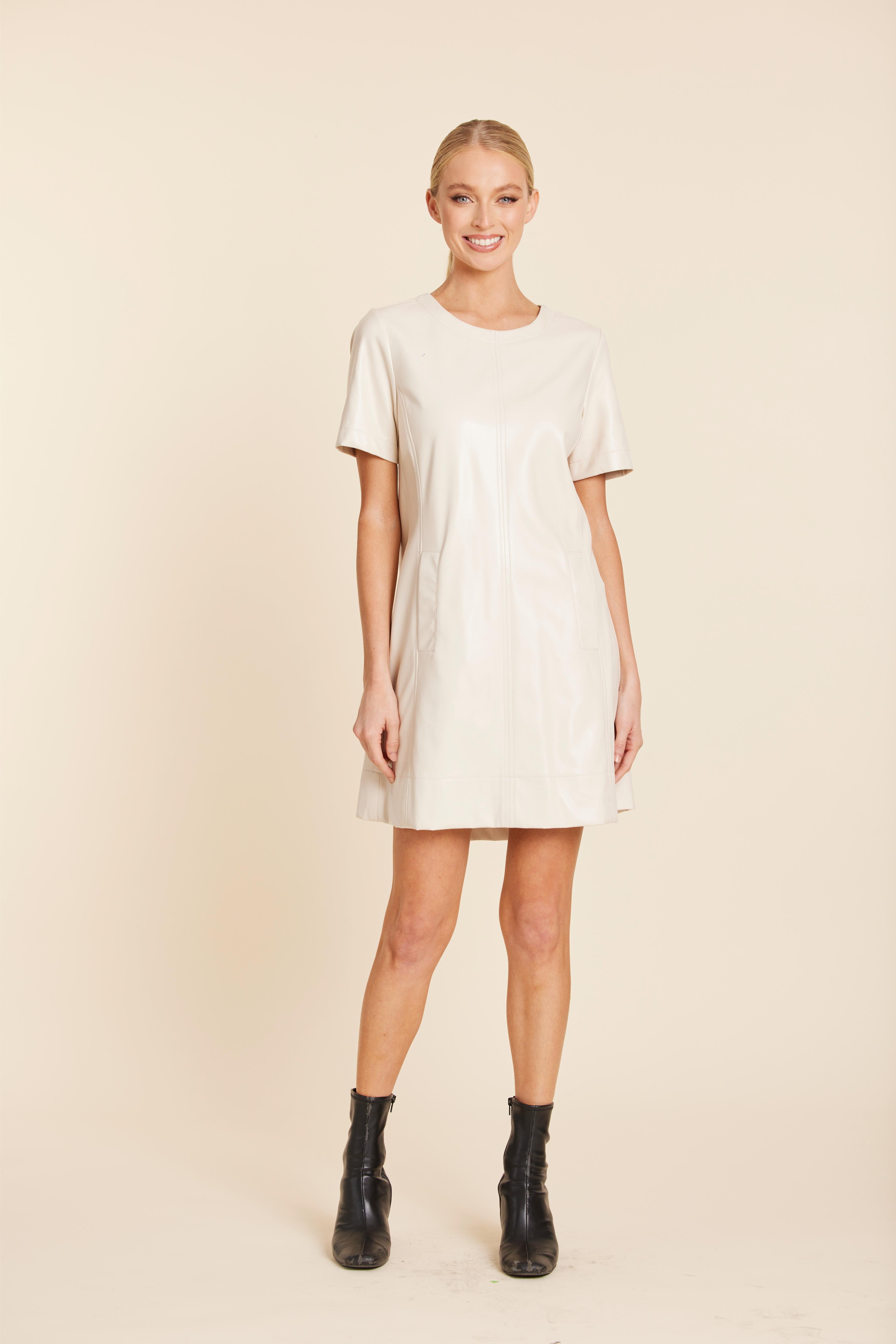 Faux Leather Pleat Dress
