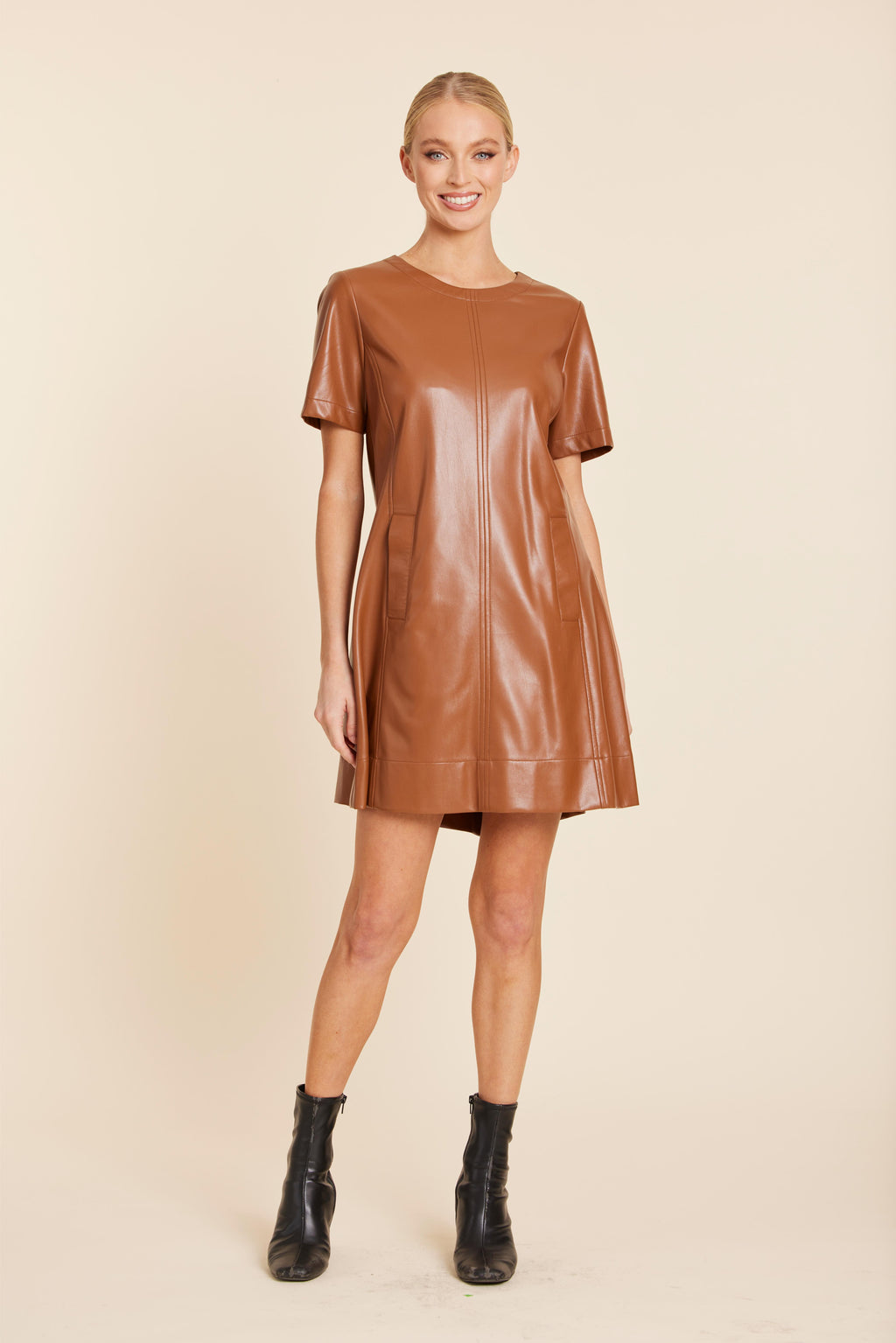 Faux Leather Pleat Dress