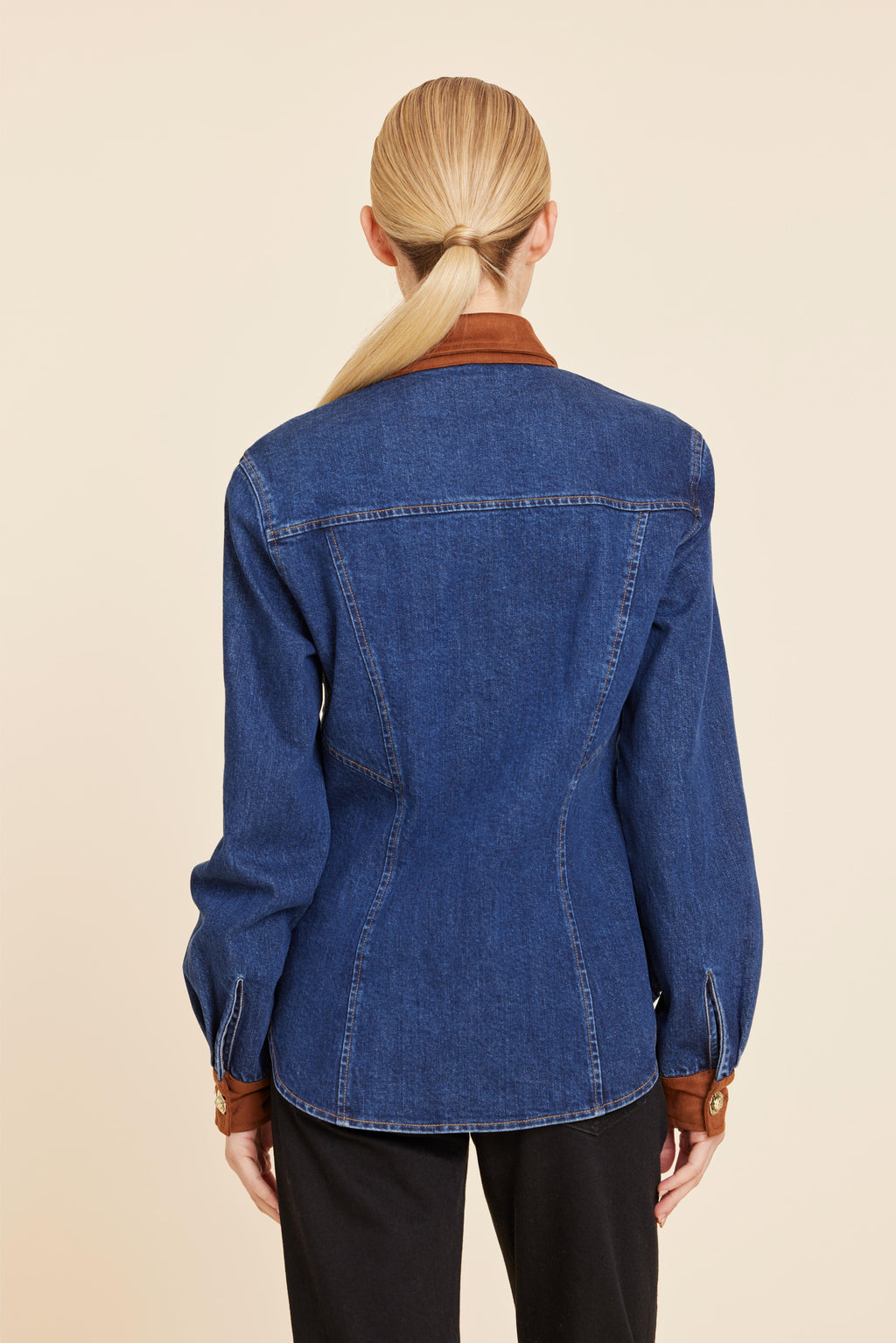 Faux Suede Trimmed Denim Shirt Jacket