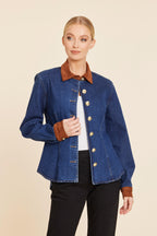 Faux Suede Trimmed Denim Shirt Jacket
