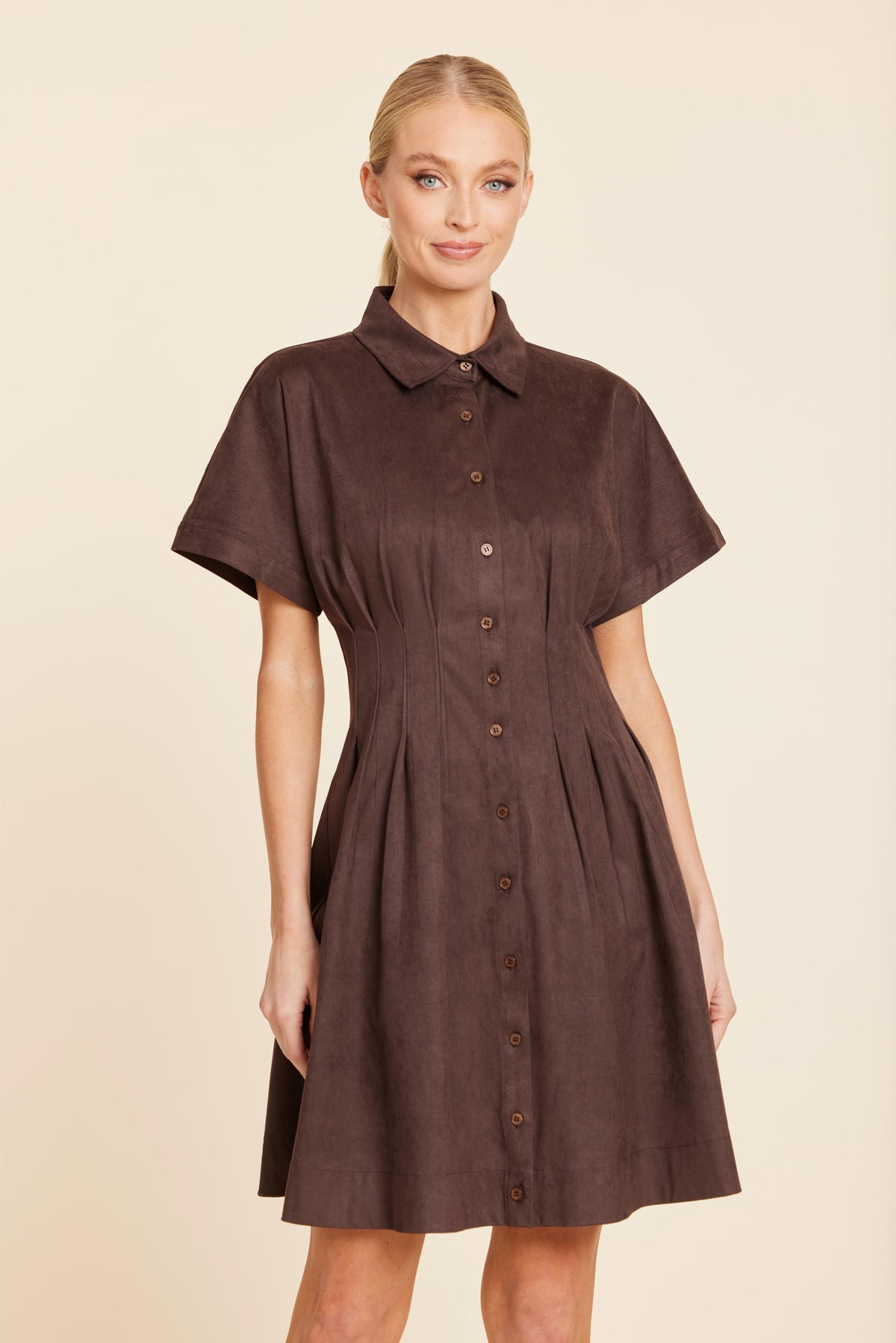 Faux Suede Pintuck Waist Dress