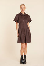 Faux Suede Pintuck Waist Dress
