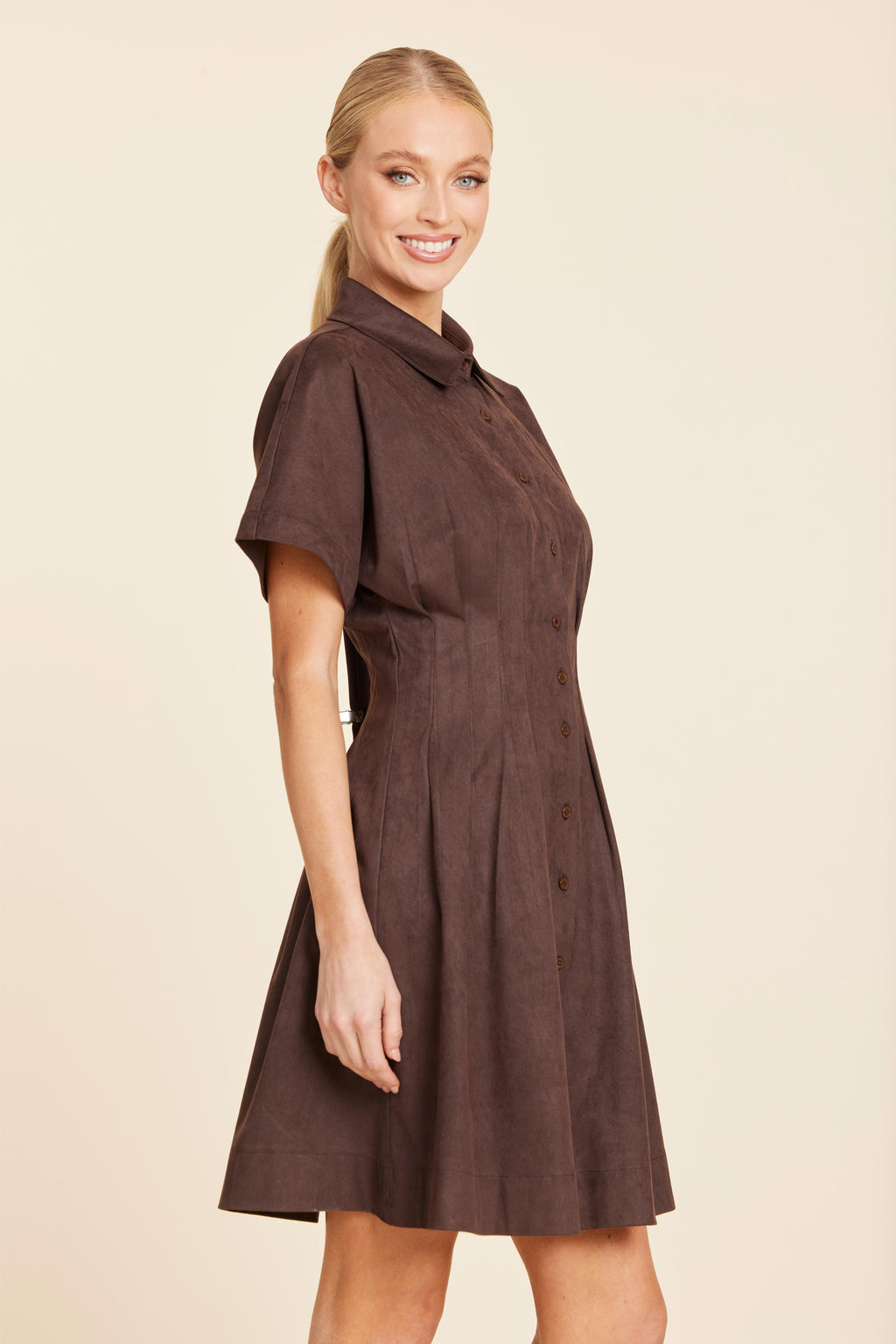 Faux Suede Pintuck Waist Dress