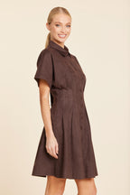 Faux Suede Pintuck Waist Dress