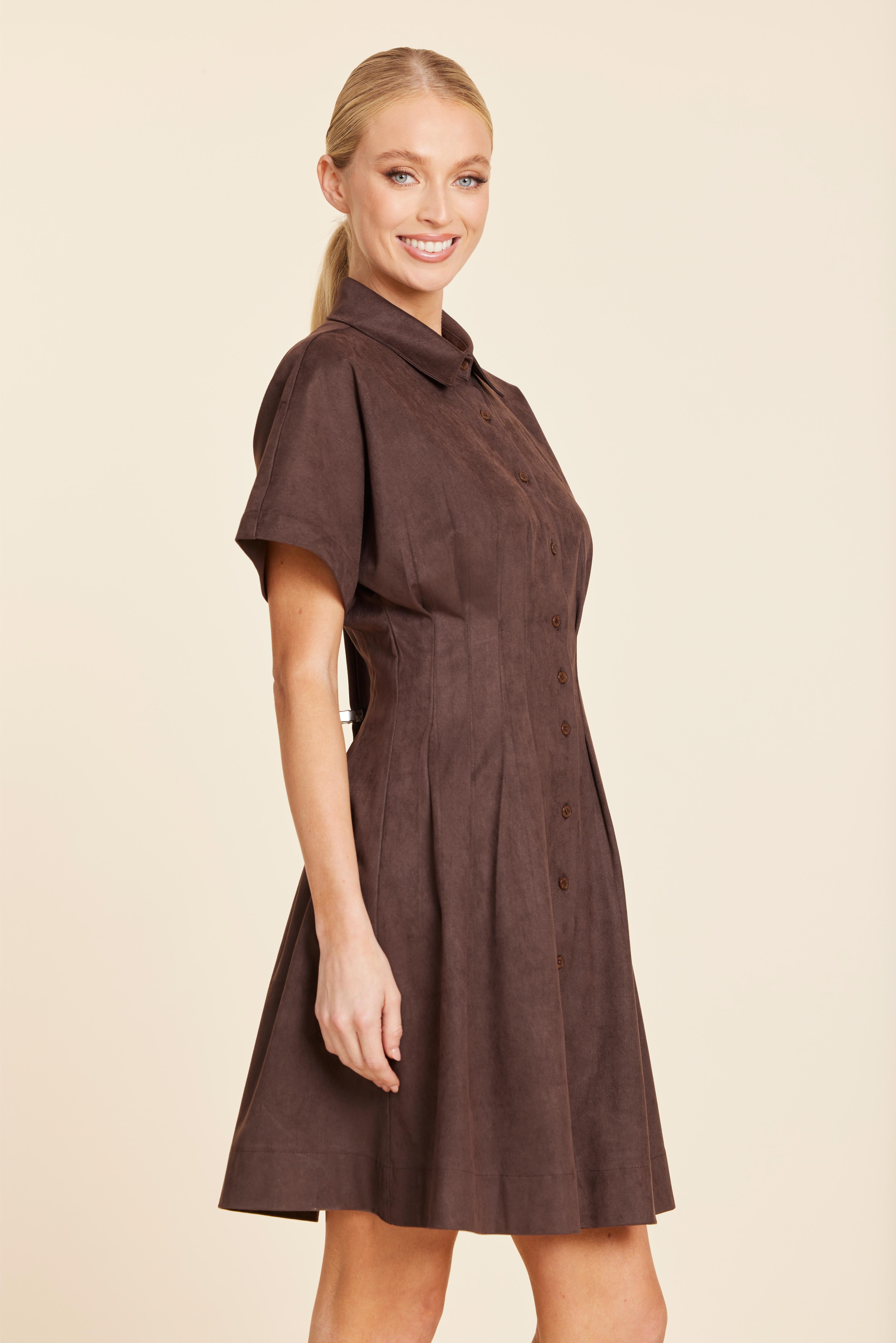 Faux Suede Pintuck Waist Dress