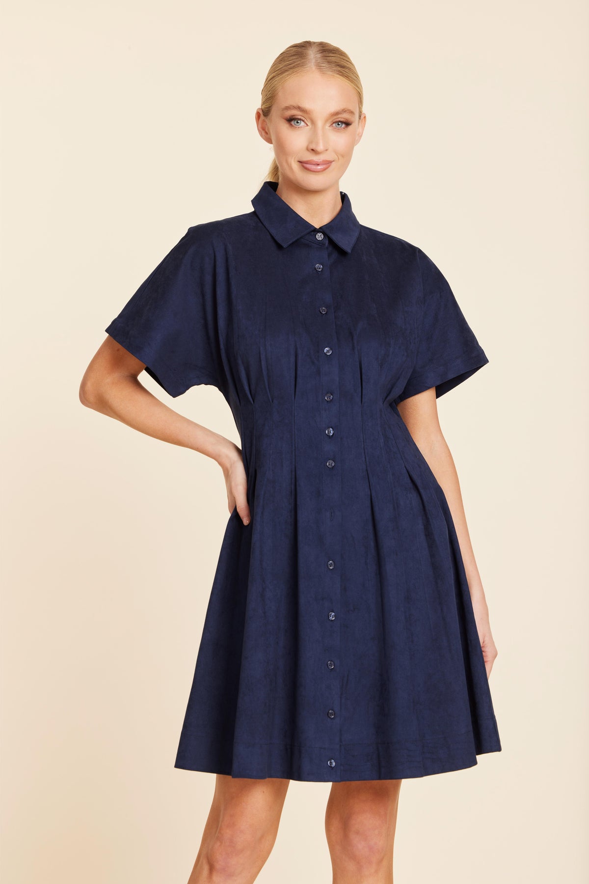 Faux Suede Pintuck Waist Dress