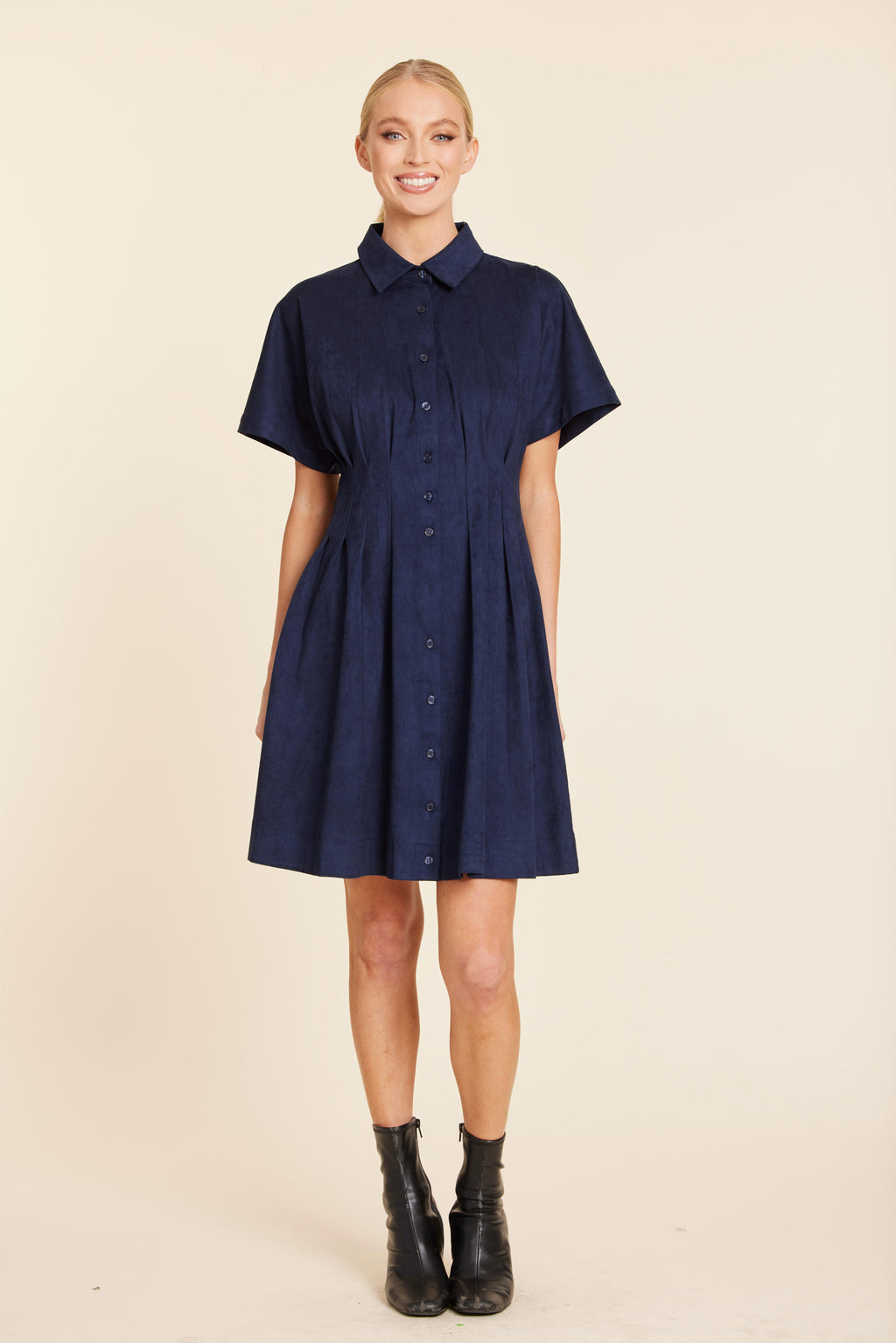 Faux Suede Pintuck Waist Dress