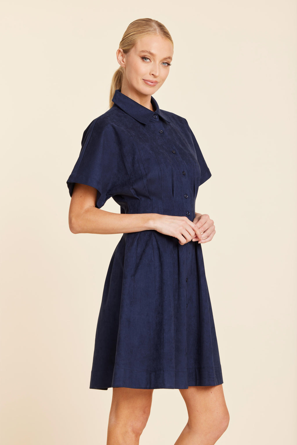 Faux Suede Pintuck Waist Dress