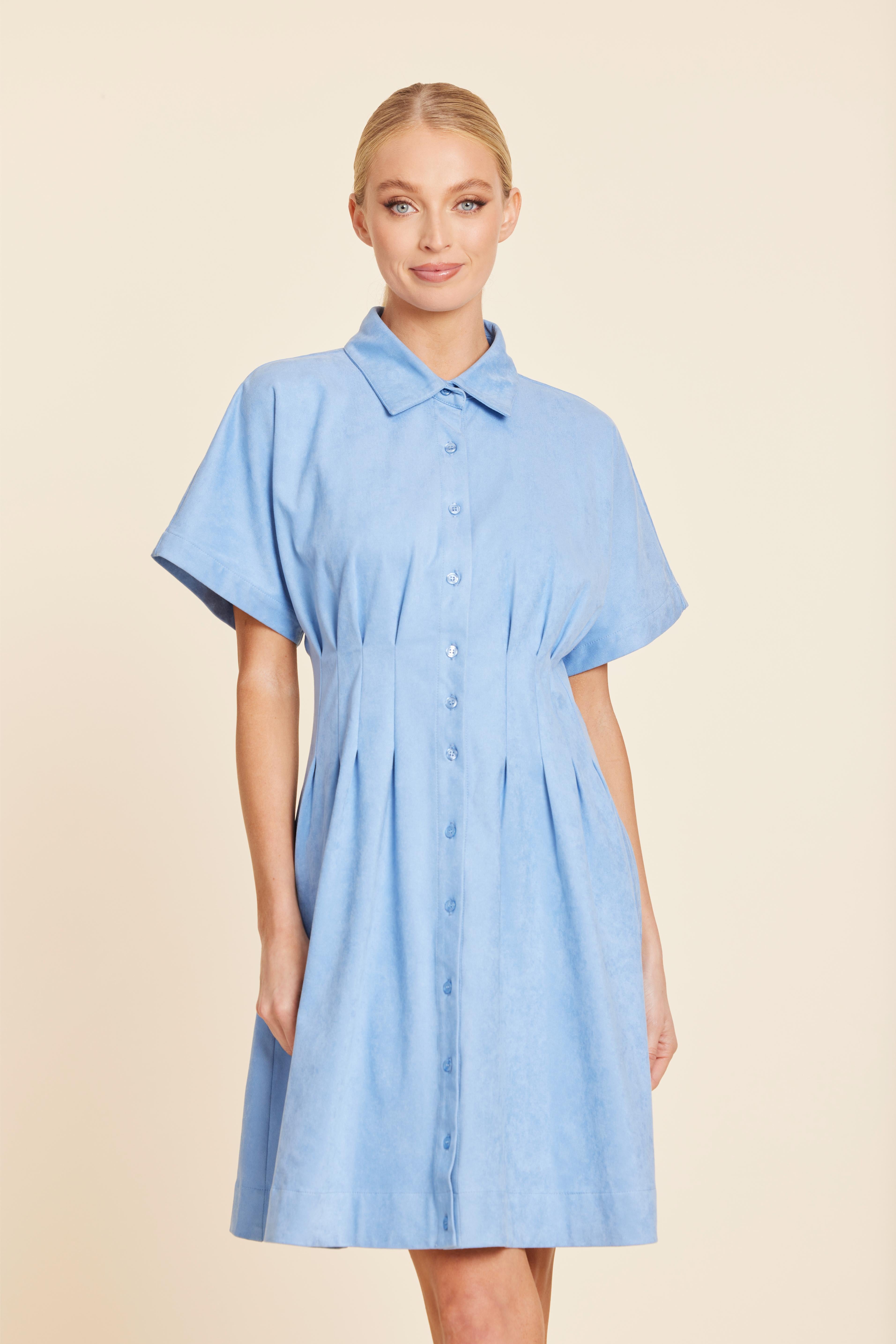 Faux Suede Pintuck Waist Dress