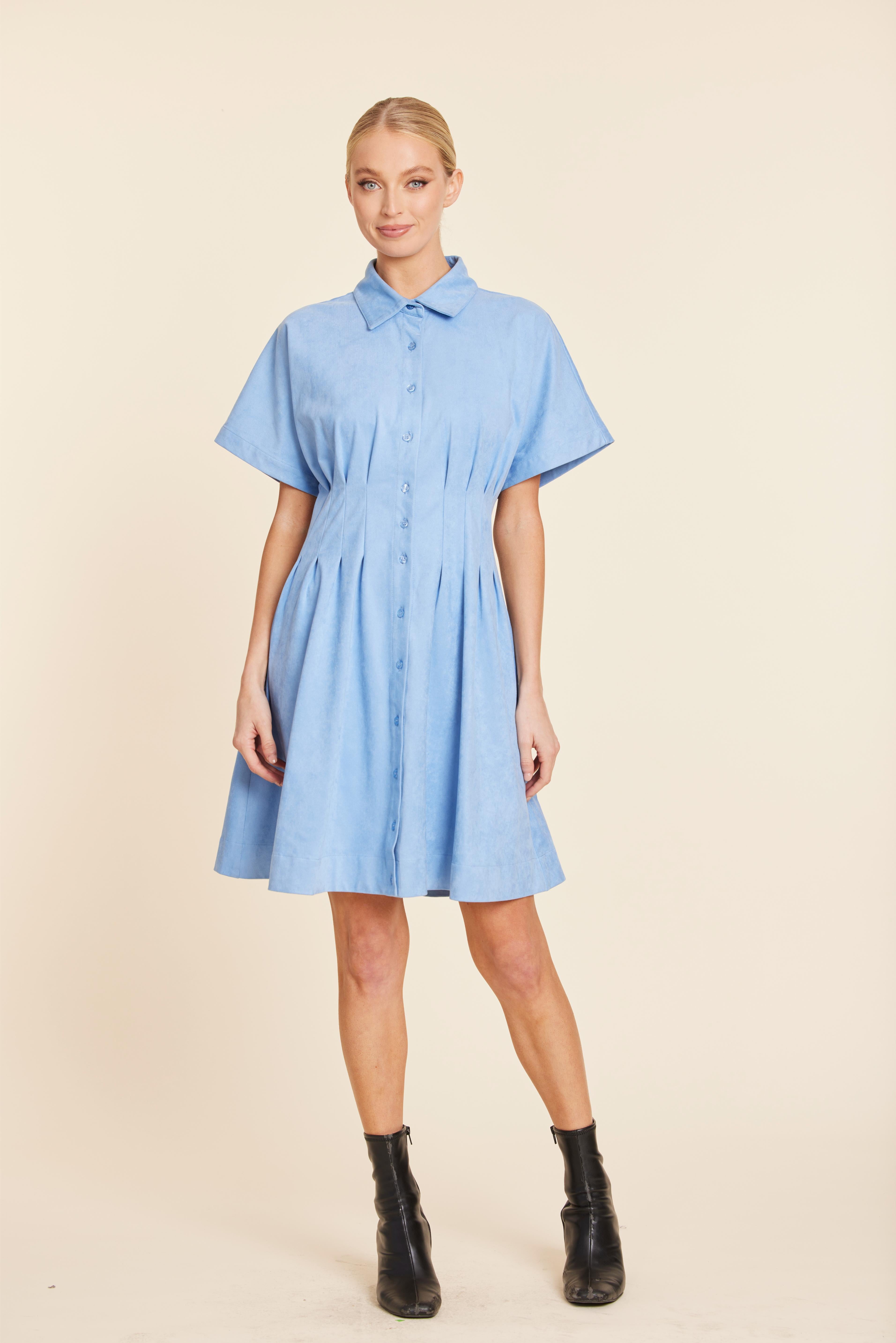 Faux Suede Pintuck Waist Dress