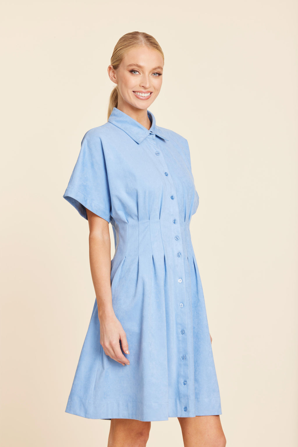 Faux Suede Pintuck Waist Dress