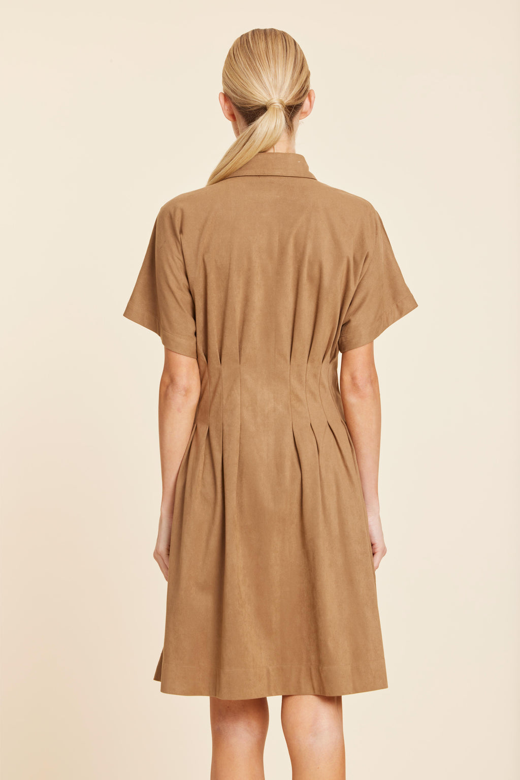 Faux Suede Pintuck Waist Dress