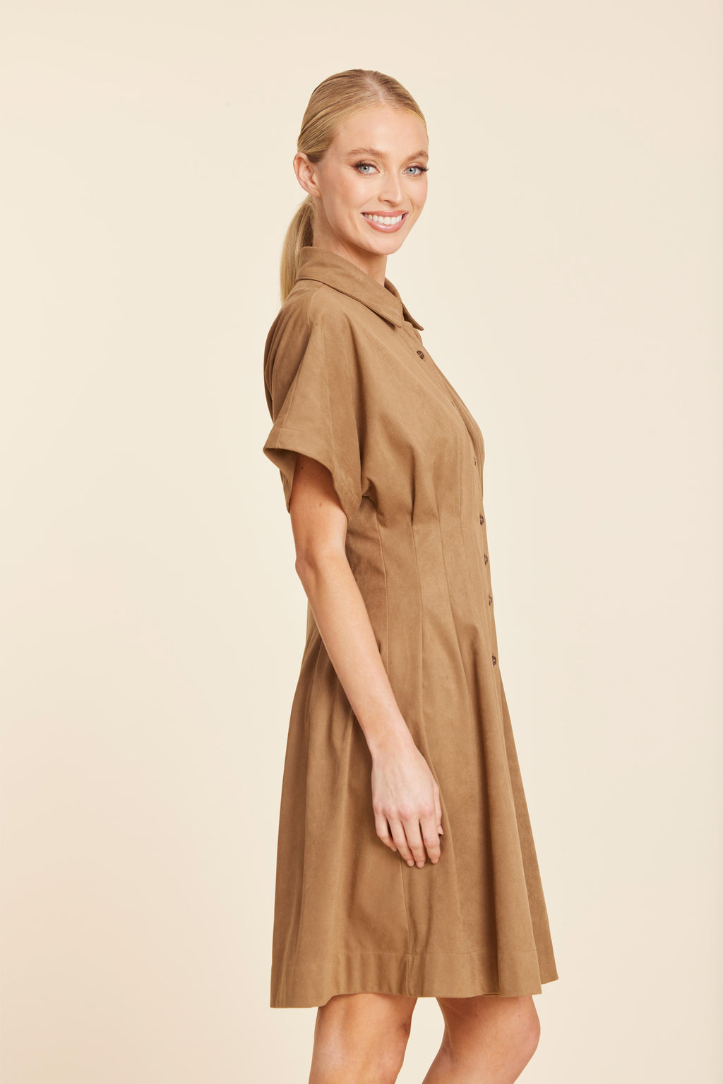 Faux Suede Pintuck Waist Dress