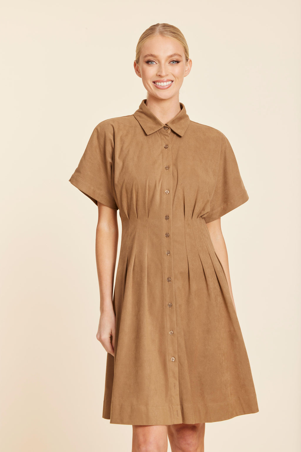 Faux Suede Pintuck Waist Dress