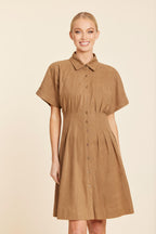 Faux Suede Pintuck Waist Dress