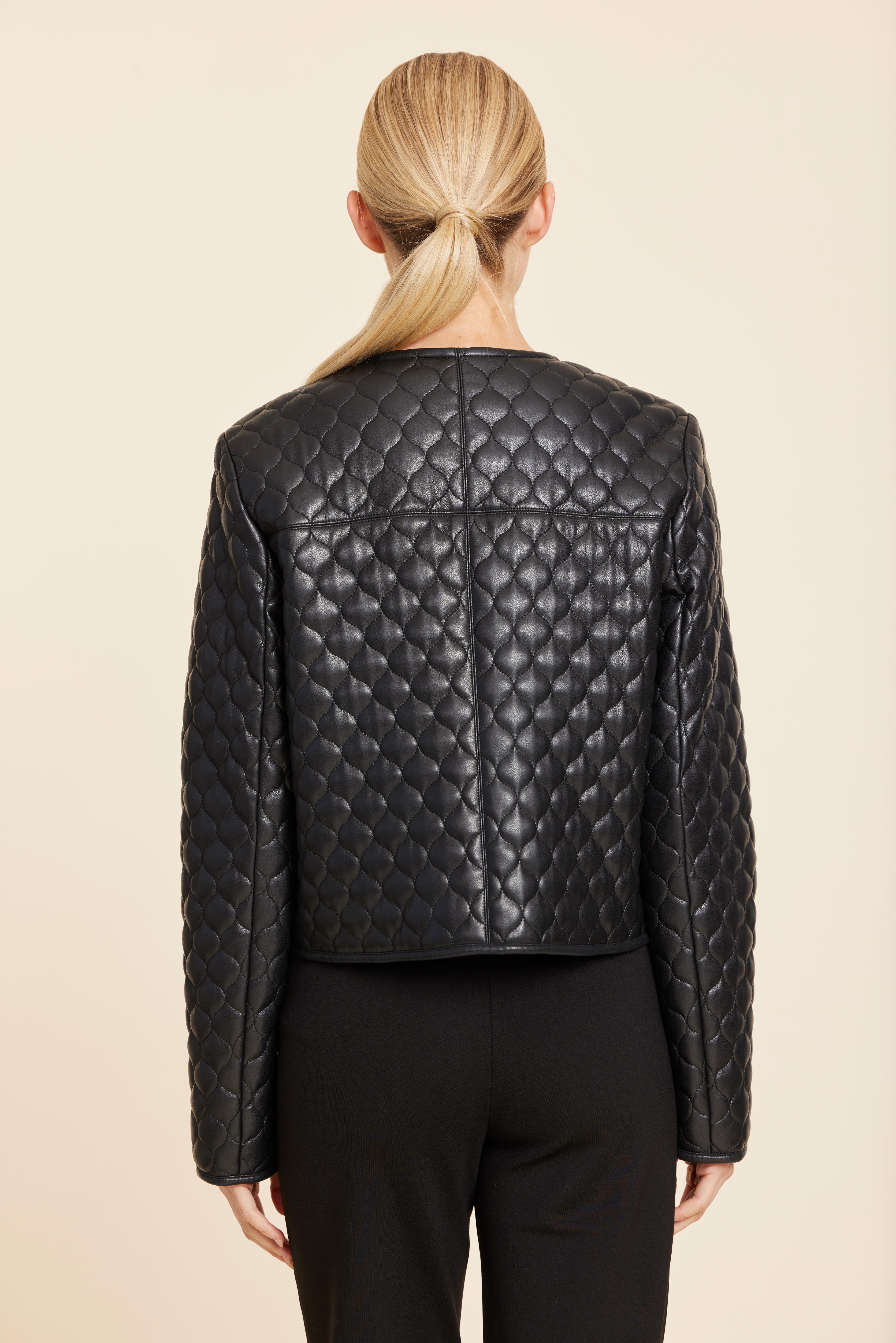 Faux Leather Quilted Gold Button Jacket