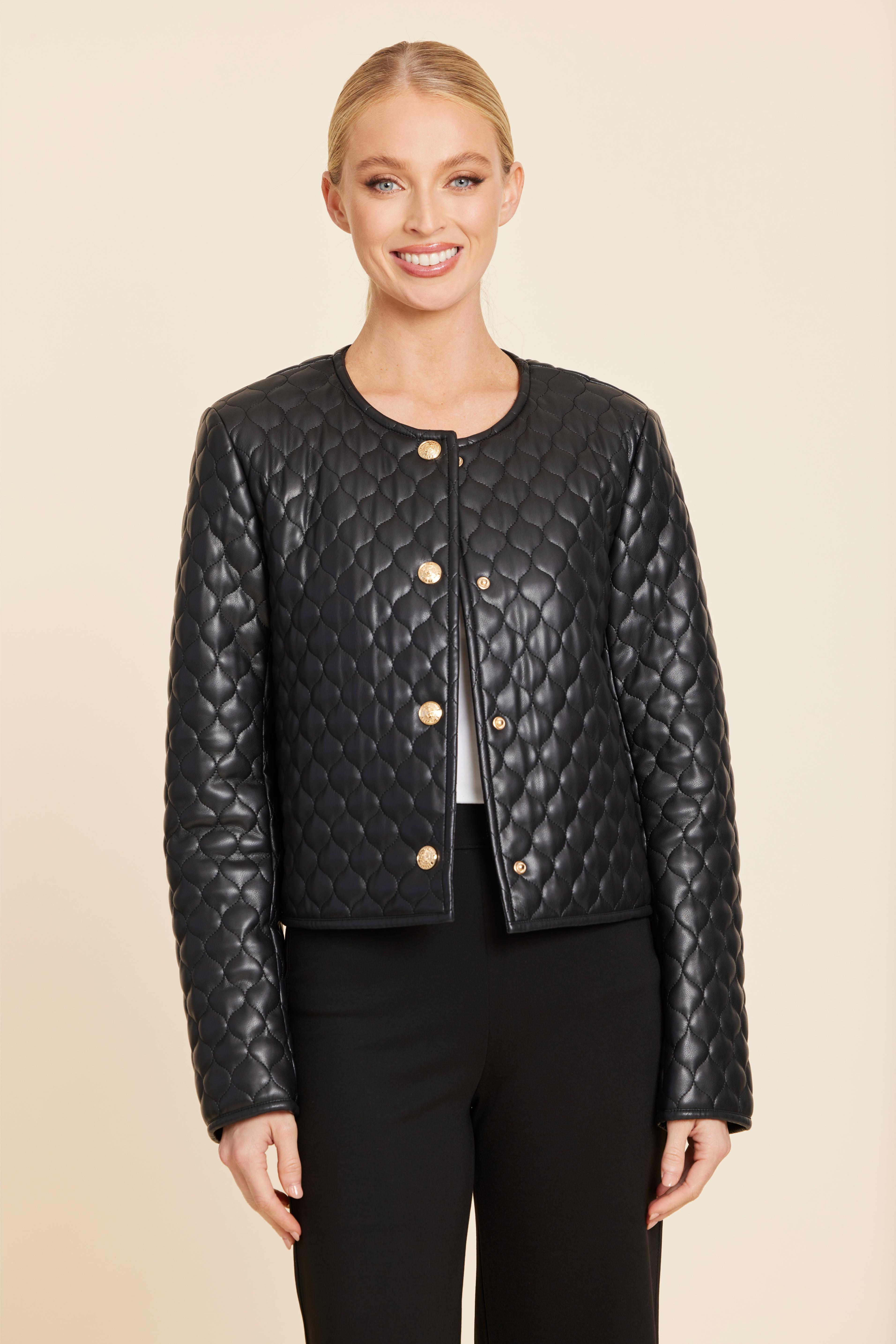 Faux Leather Quilted Gold Button Jacket