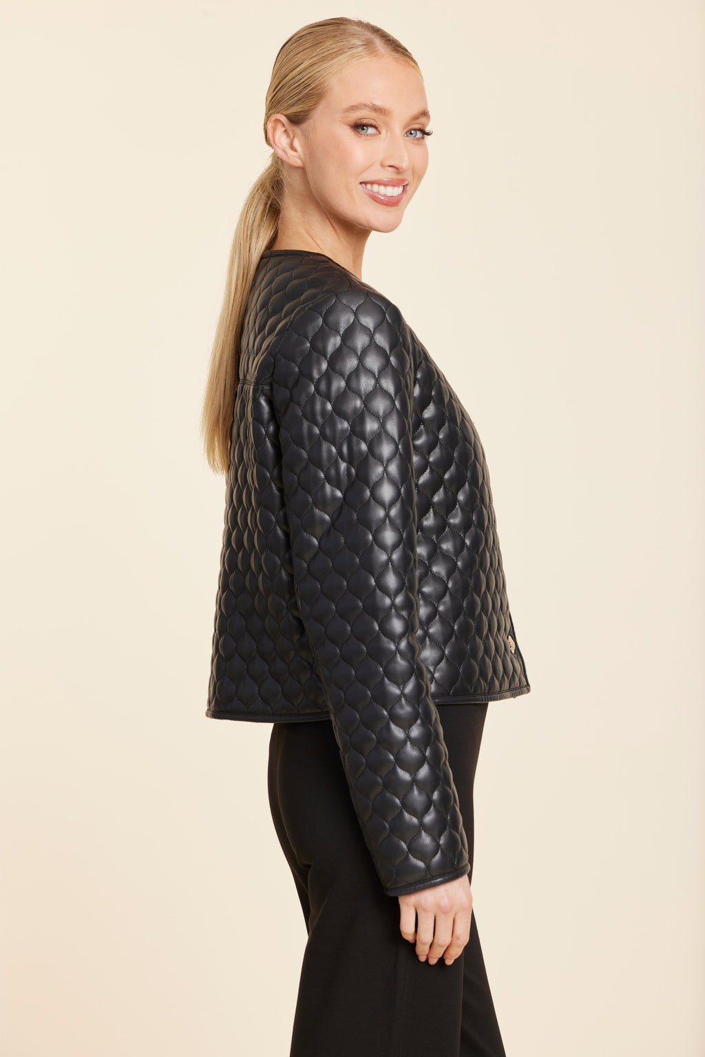 Faux Leather Quilted Gold Button Jacket