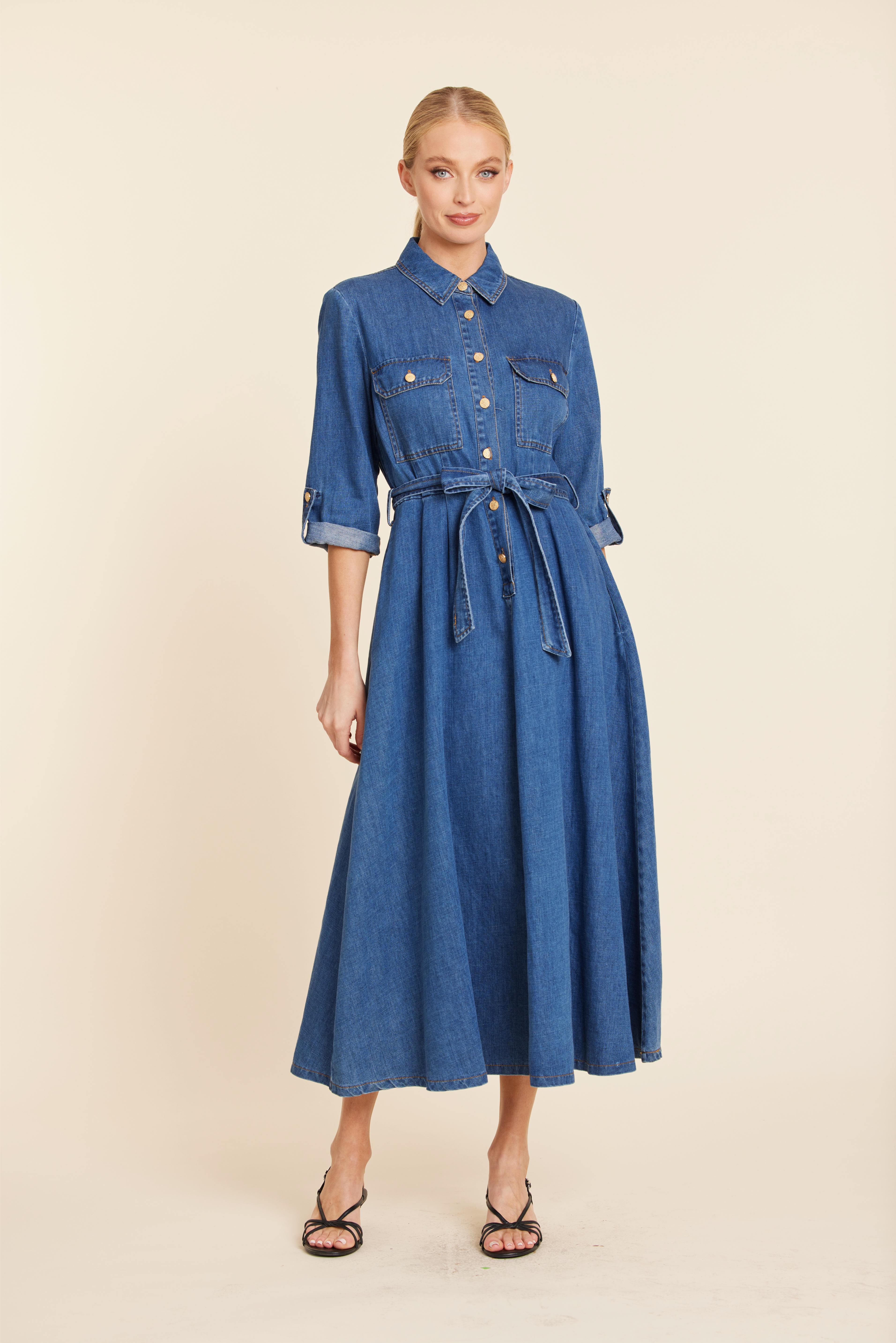Denim Tab Sleeve Maxi Dress