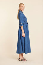 Denim Tab Sleeve Maxi Dress