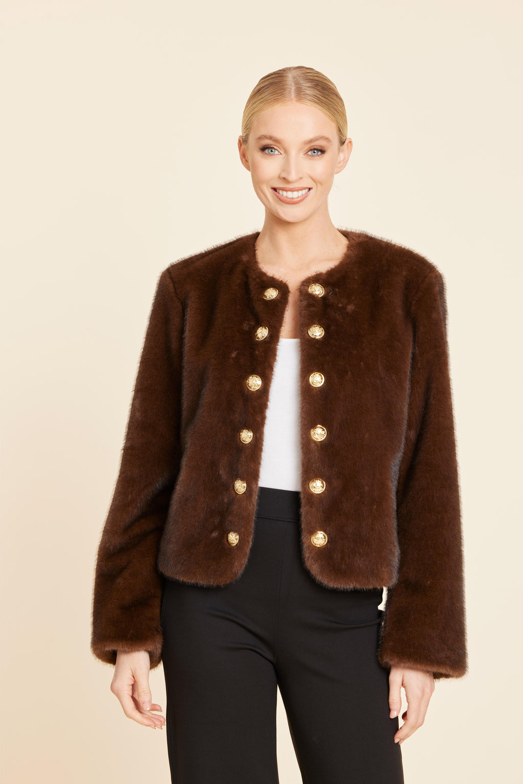 Faux Fur Gold Button Jacket