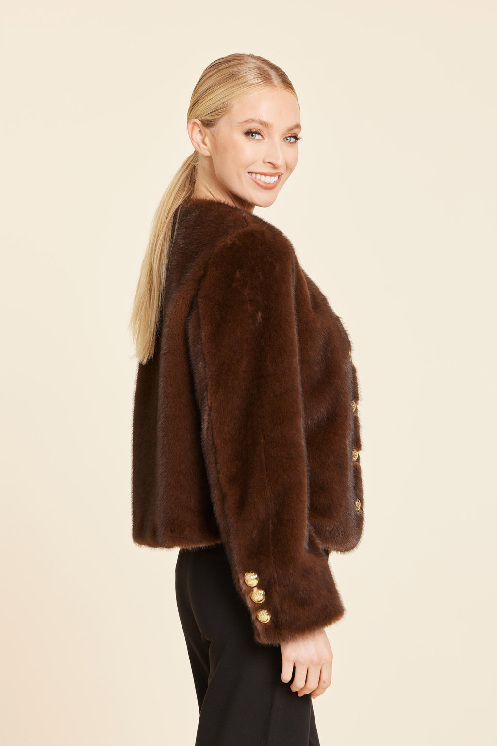 Faux Fur Gold Button Jacket