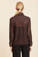 Faux Suede Lattice Cut Out Shirt