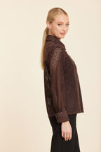 Faux Suede Lattice Cut Out Shirt