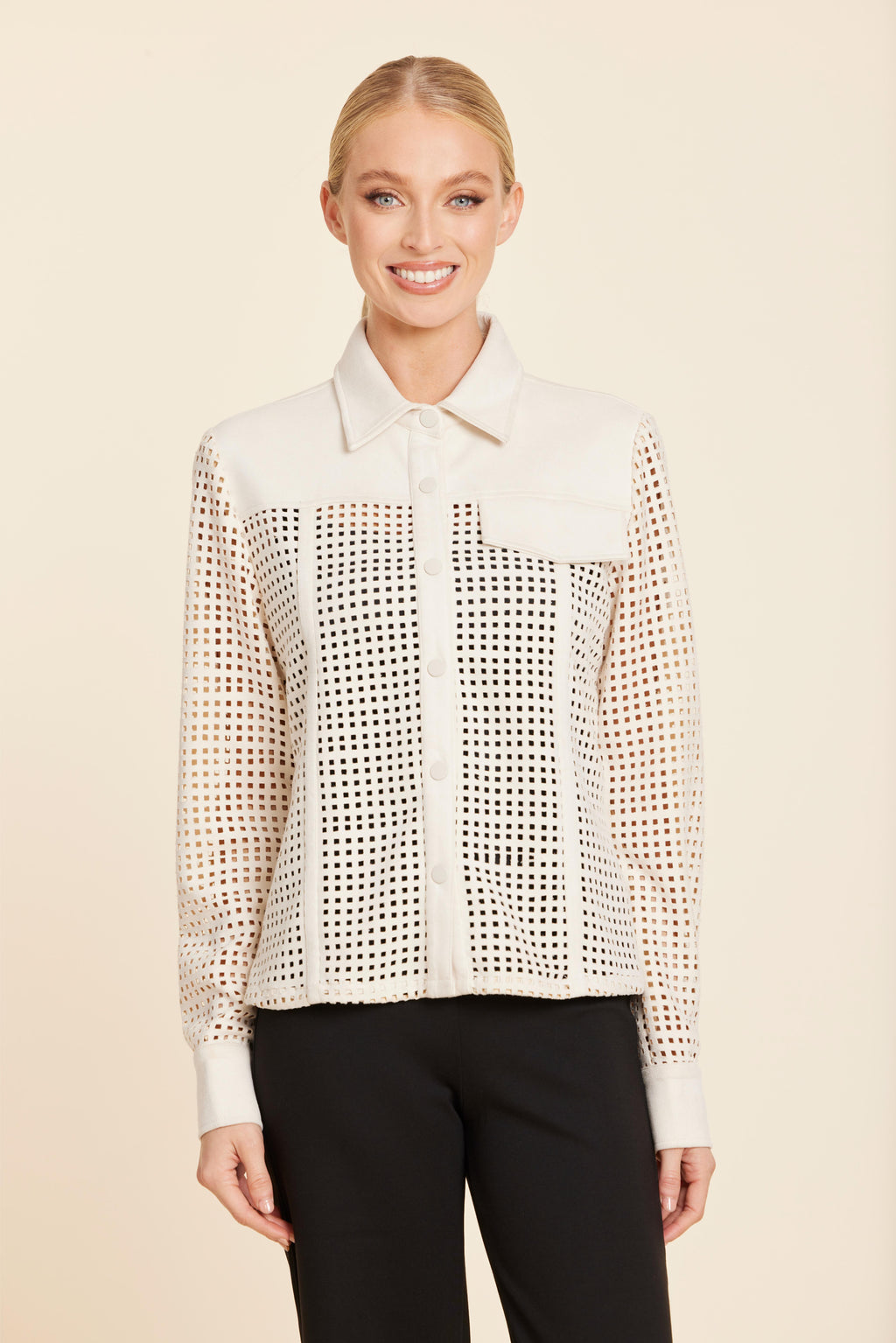 Faux Suede Lattice Cut Out Shirt