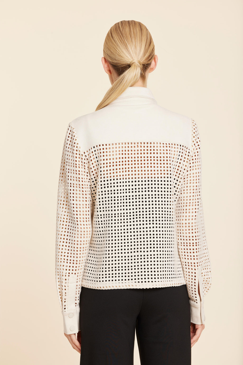 Faux Suede Lattice Cut Out Shirt