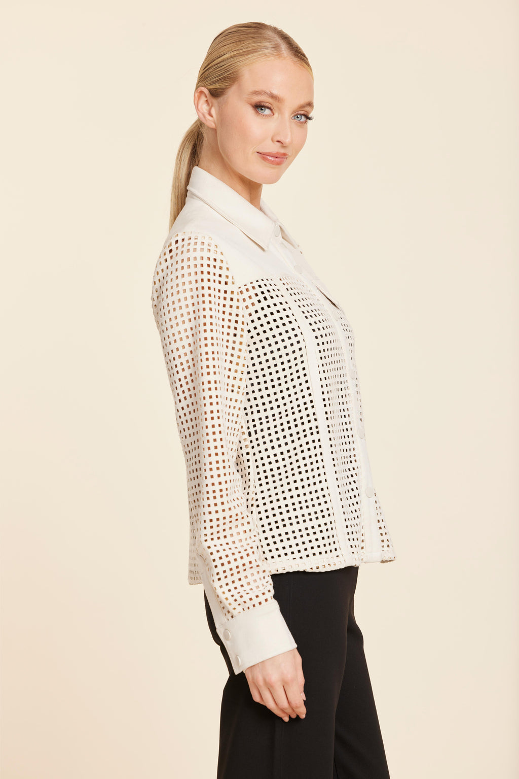 Faux Suede Lattice Cut Out Shirt