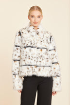 Faux Lynx Fur Leather Panel Jacket