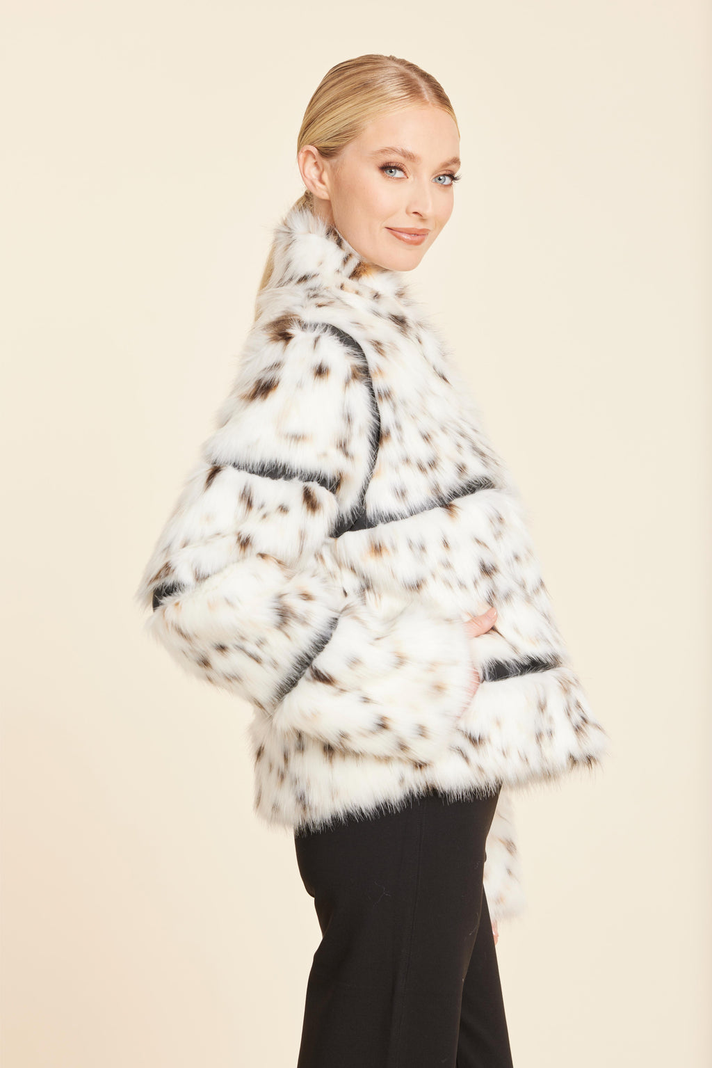 Faux Lynx Fur Leather Panel Jacket